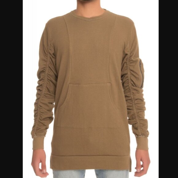 Kollar Clothing Mens The Haxton Crewneck Sweater in Earth Brown Utility Long Hem - Picture 2 of 7